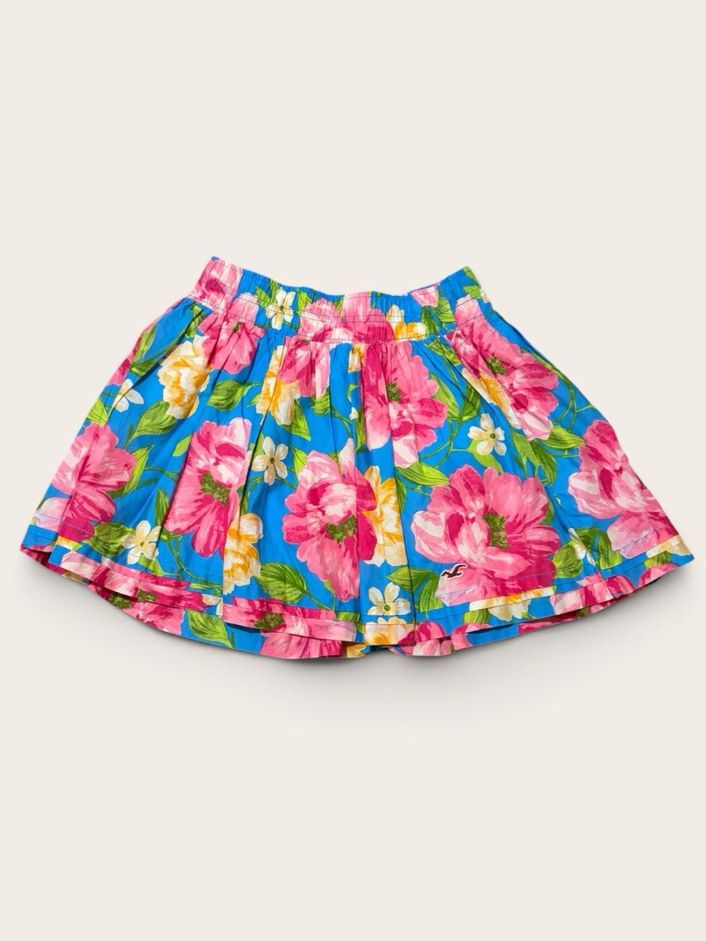 Hollister Floral Mini Skirt Size S Blue Pink 100% Cotton Pleated Lined